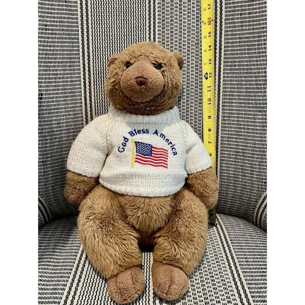 Vintage Rare GUND God Bless America Tan Teddy Bear Plush Toy‎ 14”Collectible